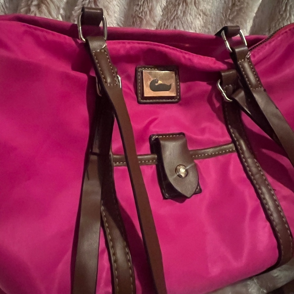 Dooney & Bourke Fuchsia Tote with Chocolate Straps - Picture 2 of 6